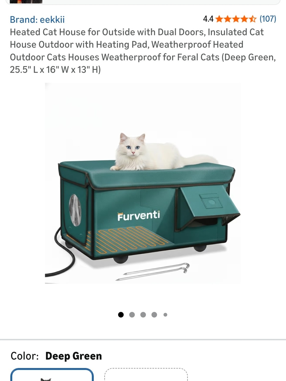 Furventi Heated Outdoor Cat House - Deep Green